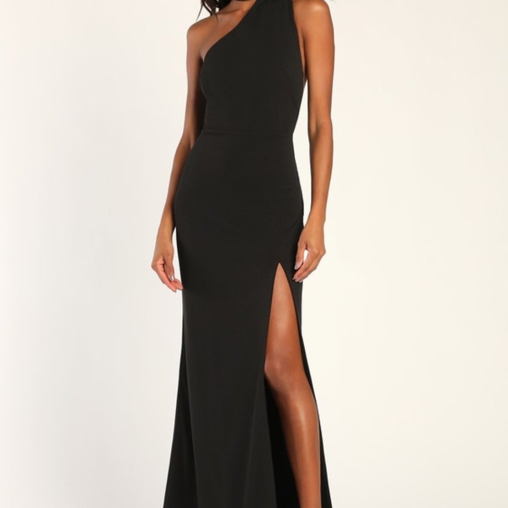 Lulus Keep It Interesting Black Asymmetrical Cutout Halter Maxi Dress - Size M